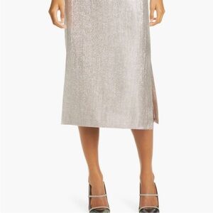 Club Monaco Shimmering Sparkly Silver Midi Skirt